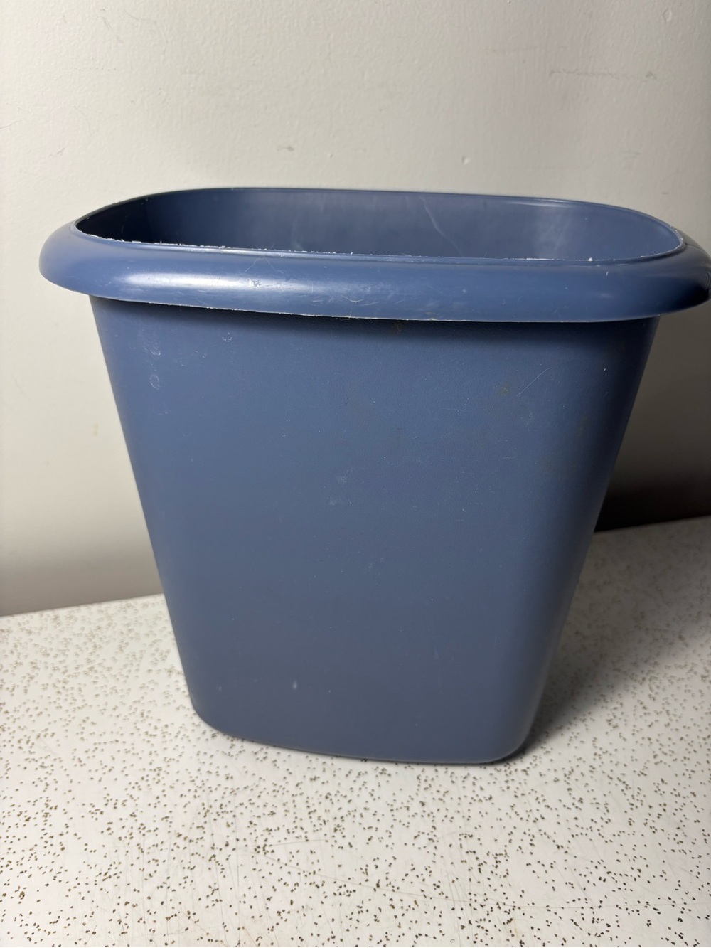 Small blue vintage Rubbermaid trash/garbage can